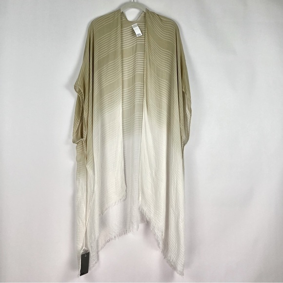 2/$30 Nordstrom Tan White Striped Ombré Kimono Shawl - Picture 1 of 8